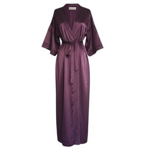 Y2K Womens Purple Loungewear Luxurious Soft Velour Long Wrap Robe Flare Sleeves